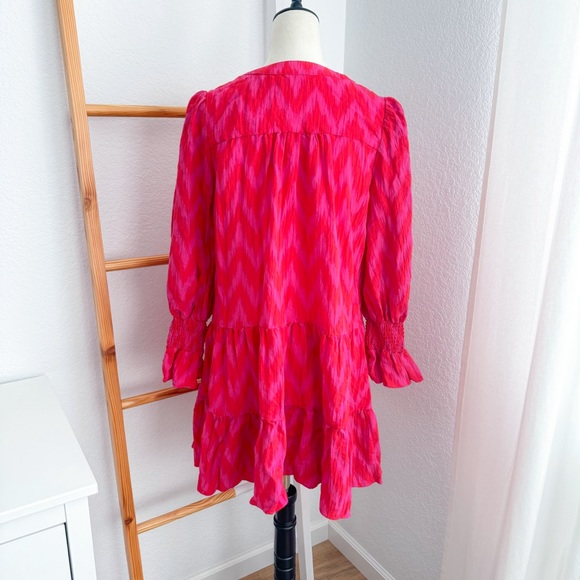 Pomander Place Hot Pink Ikat Kenzo Dress Red Chevron Ruffle - Picture 6 of 14